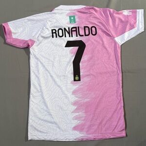 Youth Ronaldo 7 Al Nassar Away Kit Pink And White Jersey, Shorts Size  YL 164cm